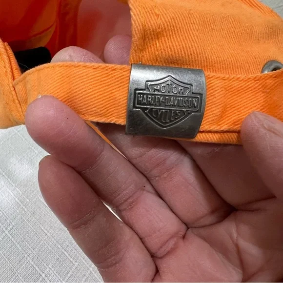 Harley-Davidson Vibrant Orange Hat with Winged Logo Rhinestones Adjustable Cap - Picture 4 of 8